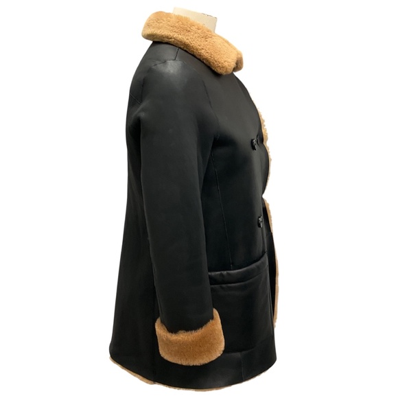 MAJE BLACK / CAMEL REVERSIBLE SHEARLING COAT - Picture 2 of 8